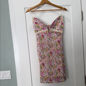 Floral Lace-Trim Slip Dress - Pink & Green